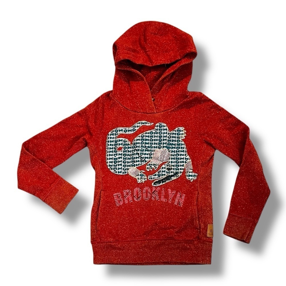 Scotch & Soda Hoodie Sweatshirt Girls 8 Alligator Appliqué Pockets Glitter